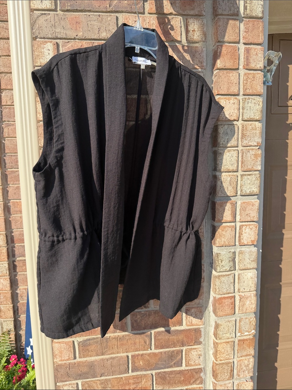 Calvin Klein Black Sleeveless Open-Front Draped Vest